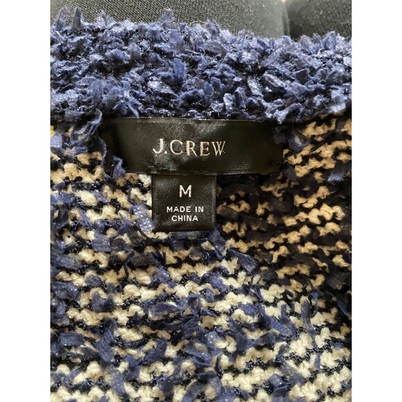 J.Crew Sz M contrast tweed white Navy Open front cropped jacket blazer cardigan - Picture 11 of 12